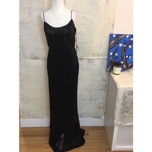 Adrianna Papell Black Sequin Pleated Gown NWT